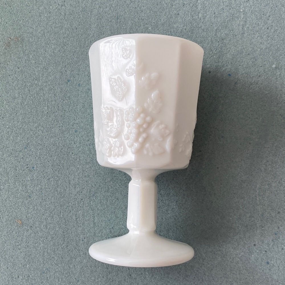 Westmoreland Milk Glass with Blue and Gold Emblem